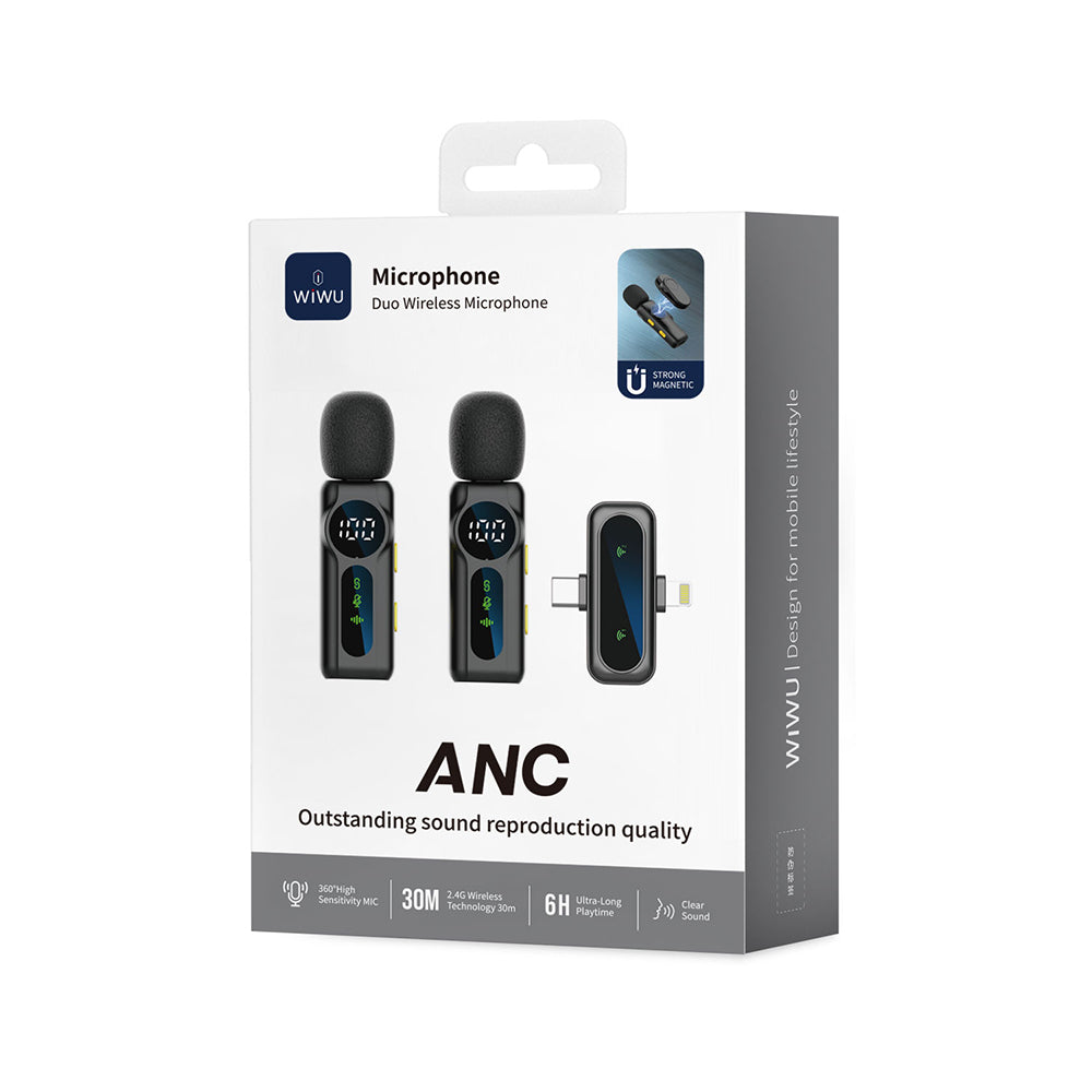 Wiwu Wi-WM007 2in1 Type-C ve Lightning Portlu ANC Özellikli Kablosuz Yaka Mikrofonu