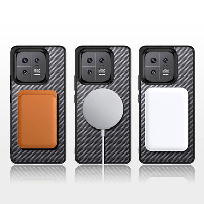 Xiaomi Mi 13 Kılıf Aramid Karbon Fiber Magsafe Özellikli Wlons Radison Kapak Siyah