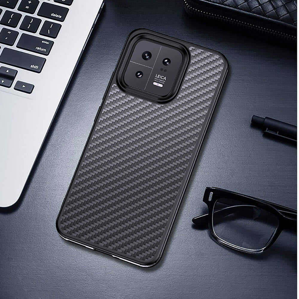Xiaomi Mi 13 Kılıf Aramid Karbon Fiber Magsafe Özellikli Wlons Radison Kapak Siyah