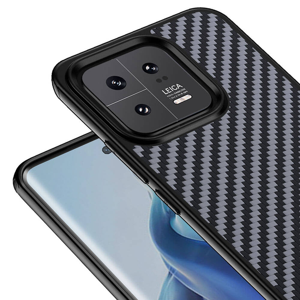 Xiaomi Mi 13 Kılıf Aramid Karbon Fiber Magsafe Özellikli Wlons Radison Kapak Siyah