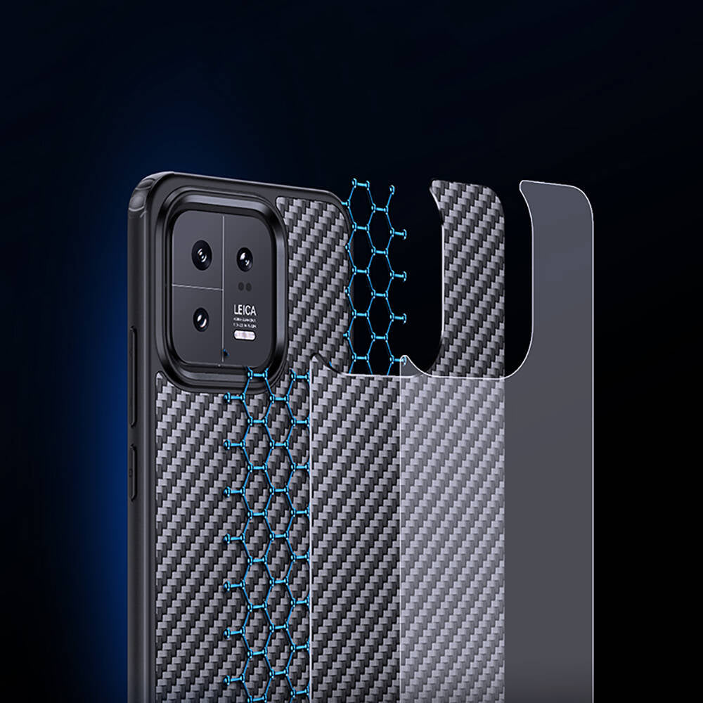 Xiaomi Mi 13 Kılıf Aramid Karbon Fiber Magsafe Özellikli Wlons Radison Kapak Siyah