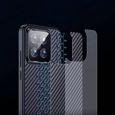 Xiaomi Mi 14 Kılıf Aramid Karbon Fiber Magsafe Özellikli Wlons Radison Kapak Siyah