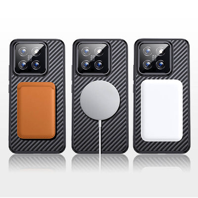 Xiaomi Mi 14 Kılıf Aramid Karbon Fiber Magsafe Özellikli Wlons Radison Kapak Siyah