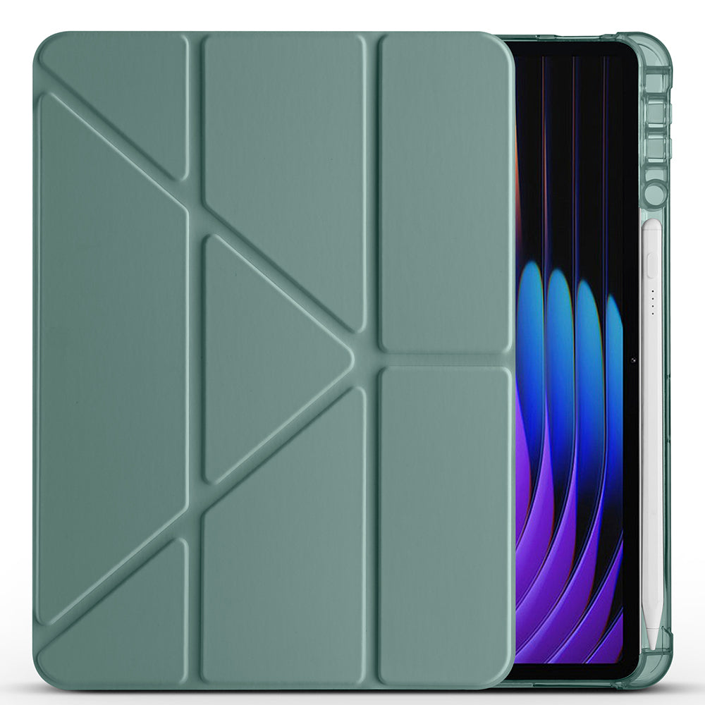 Xiaomi Pad 7 Kılıf Zore Tri Folding Kalem Bölmeli Standlı Kılıf Koyu Yeşil