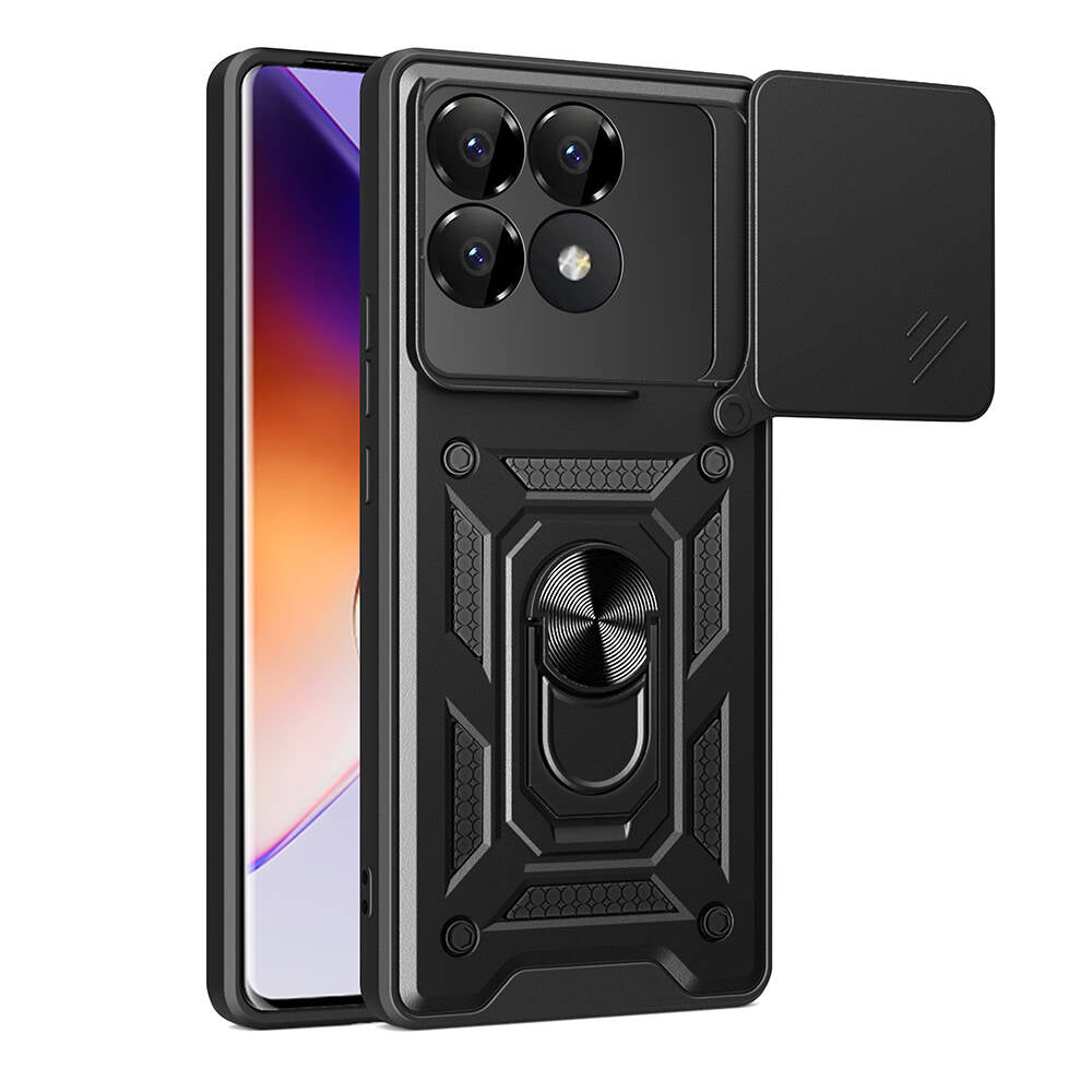 Xiaomi Poco F6 Pro Kılıf Magnetik Standlı Kamera Korumalı Zore Sürgülü Vega Kapak