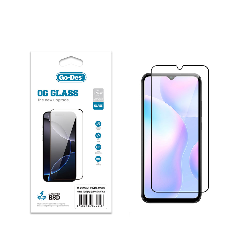 Xiaomi Redmi 9A Go Des OG Glass Antistatik Temperli Cam Ekran Koruyucu Şeffaf