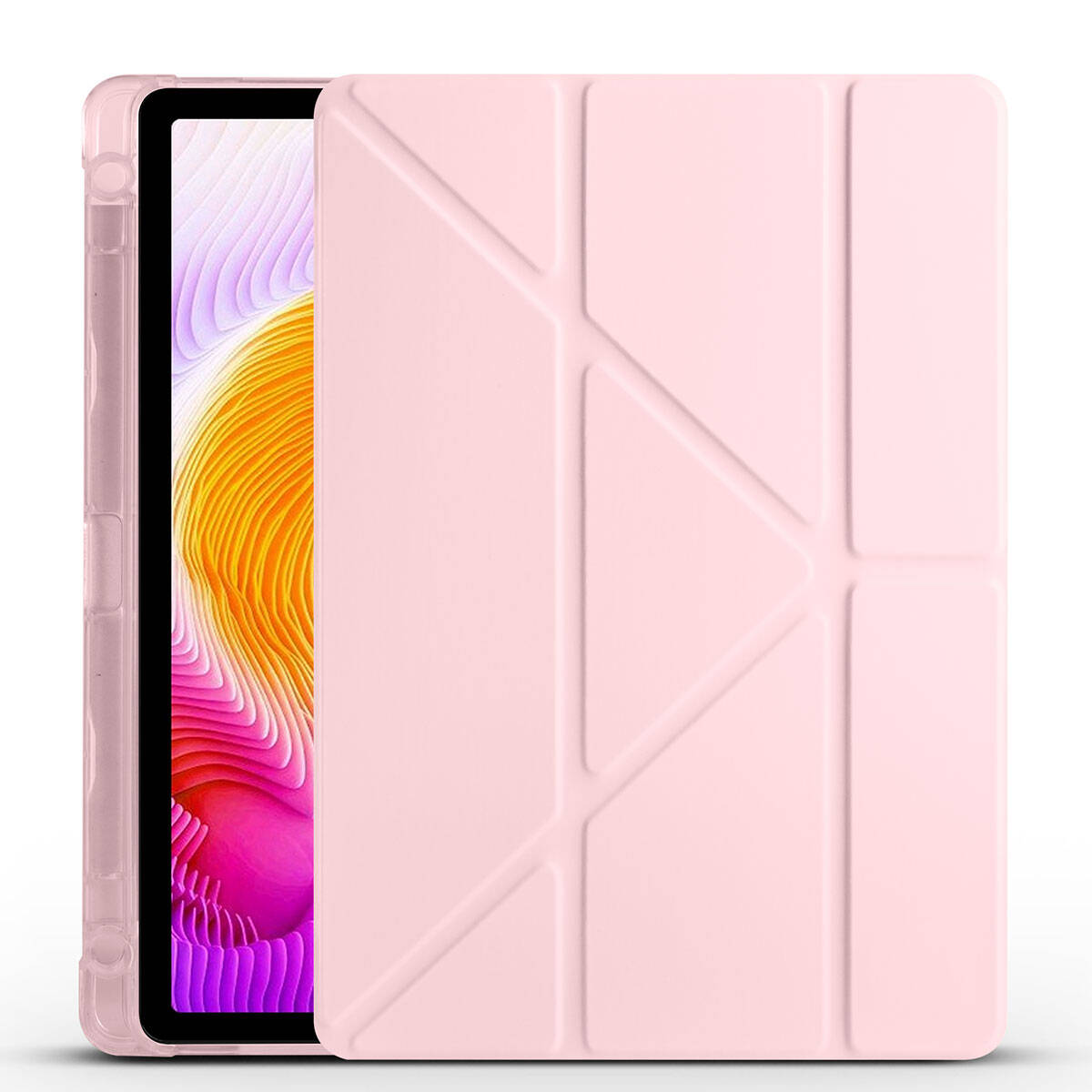 Xiaomi Redmi Pad SE Kılıf Zore Tri Folding Kalem Bölmeli Standlı Kılıf Rose Gold