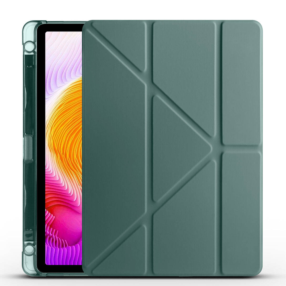 Xiaomi Redmi Pad SE Kılıf Zore Tri Folding Kalem Bölmeli Standlı Kılıf Koyu Yeşil