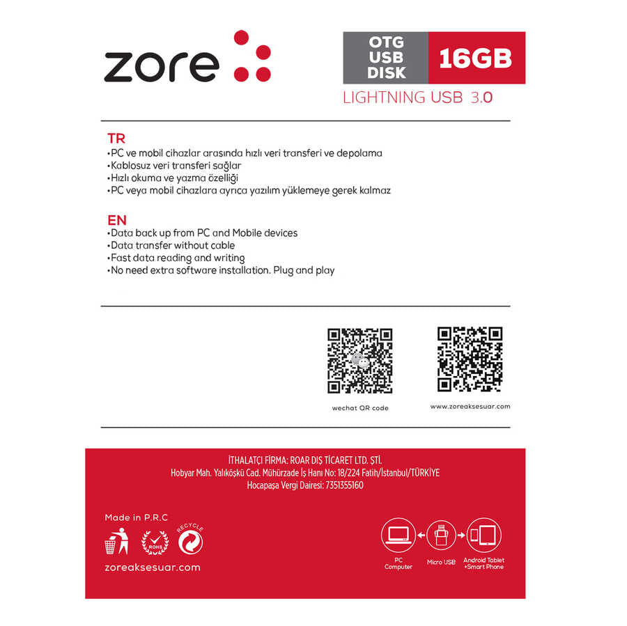 Zore 3.0 Lightning Metal OTG 16 GB