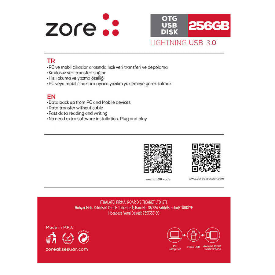 Zore 3.0 Lightning Metal OTG 256 GB