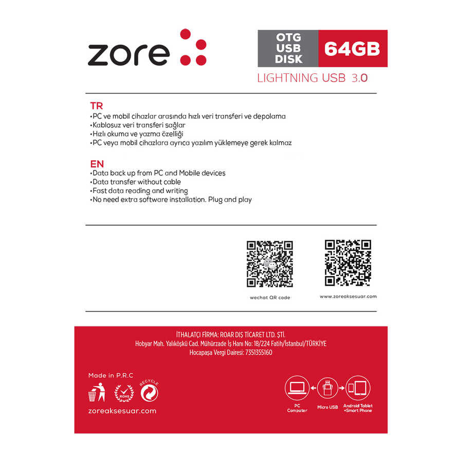 Zore 3.0 Lightning Metal OTG 64 GB