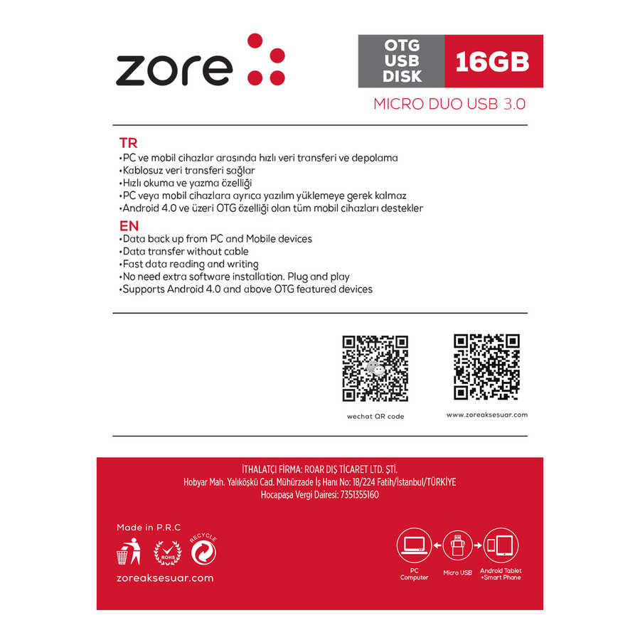 Zore 3.0 Micro Metal OTG 16 GB