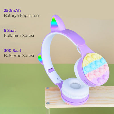 Zore B30 RGB Led Işıklı Kedi Kulağı Band Tasarımı Ayarlanabilir Katlanabilir Kulak Üstü Bluetooth Kulaklık Pembe