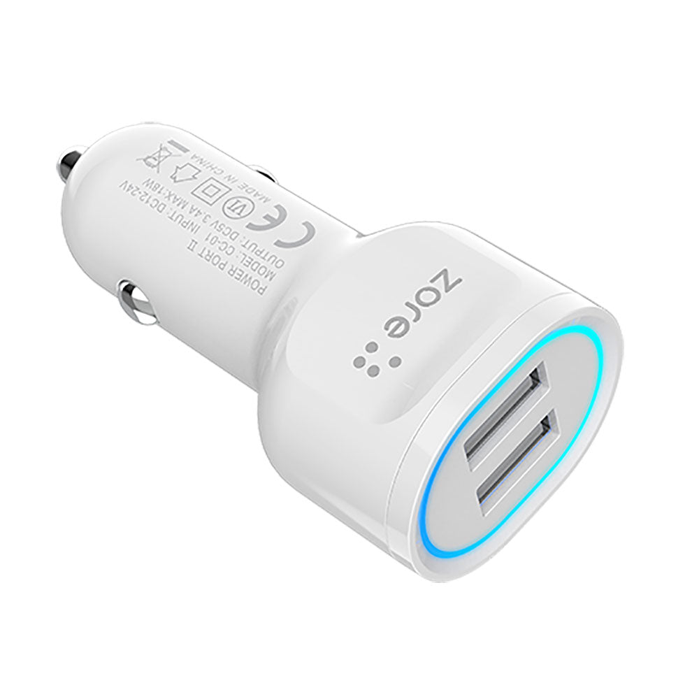 Zore CC-01 Hızlı Şarj Özellikli LED Işıklı Dual USB Araç Şarj Başlığı 18W