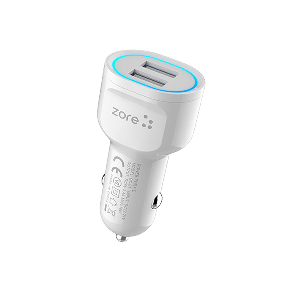 Zore CC-01 Hızlı Şarj Özellikli LED Işıklı Dual USB Araç Şarj Başlığı 18W