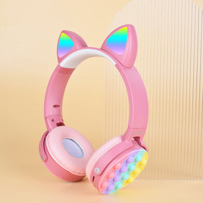 Zore CXT-950 RGB Led Işıklı Kedi Kulağı Band Tasarımı Ayarlanabilir Katlanabilir Kulak Üstü Bluetooth Kulaklık Pembe