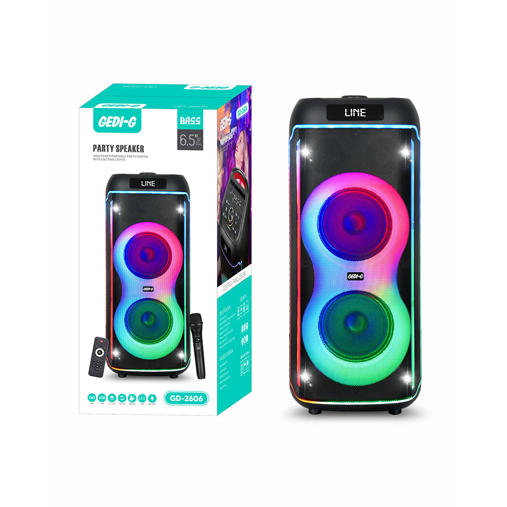 Zore GD-2606 Dijital LED Göstergeli FM Radyolu Mikrofonlu RGB TWS Çift 6.5 inç Stereo Bass Kablosuz Karaoke Hoparlör