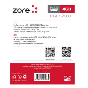 Zore Micro SD Hafıza Kartı 4GB