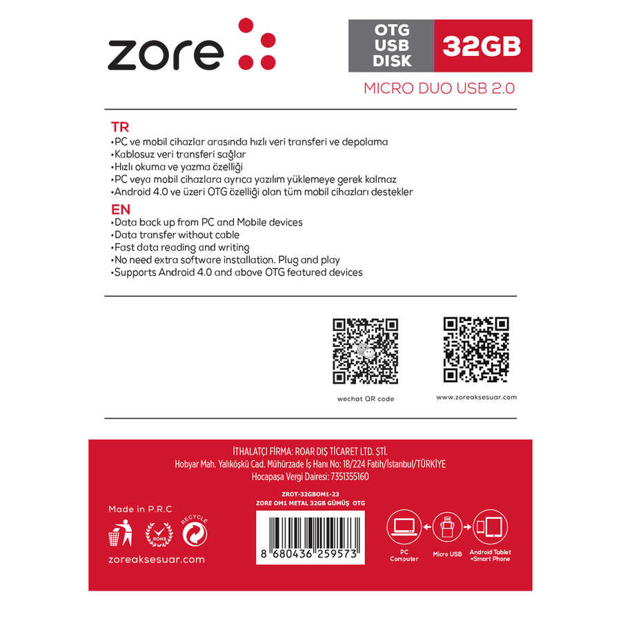 Zore OM1 Micro Metal OTG 32 GB