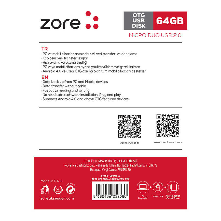 Zore OM1 Micro Metal OTG 64 GB