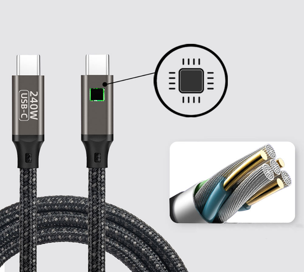 Zore QG02 Type-C to Type-C PD3.1 Data Kablosu 240W 480Mbps 0.5 Metre